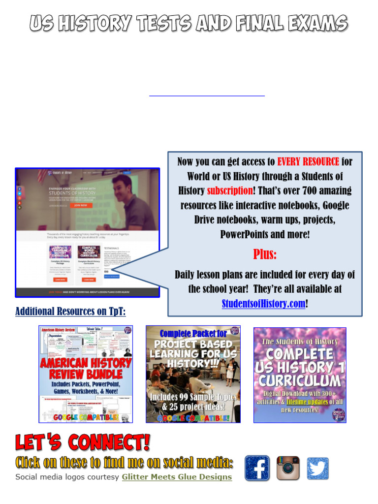 US History Tests and Resources Bundle | PDF