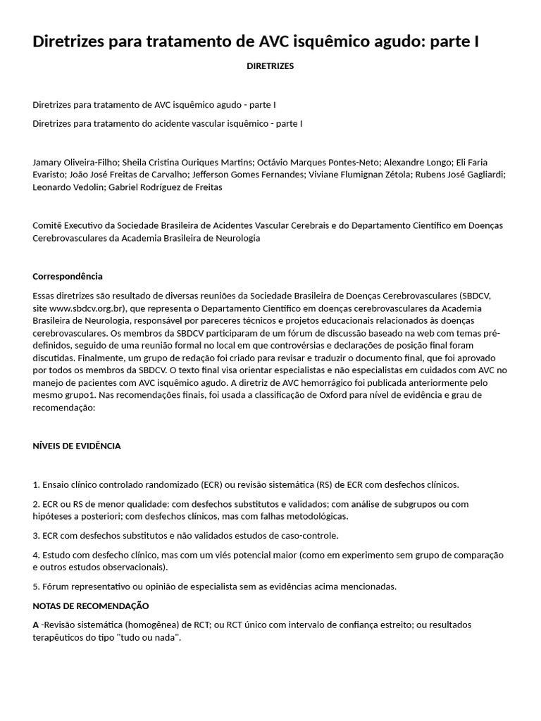 Diretrizes para Tratamento de AVC Isquêmico | PDF | AVC | Hipertensão