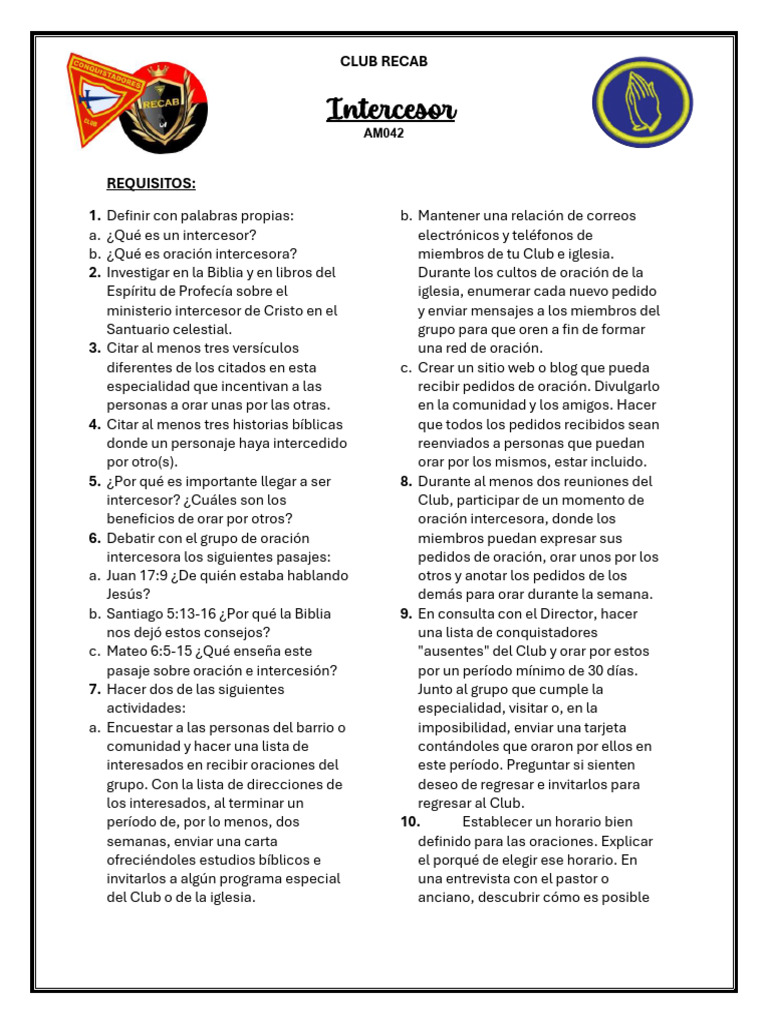 01. Especialidad Intercesor_recab (4) | PDF | Oración | Intercesión