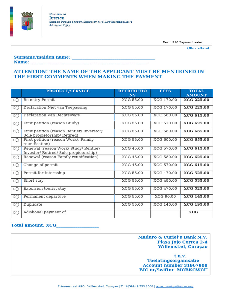 Form 910 Payment Order for Permits | PDF