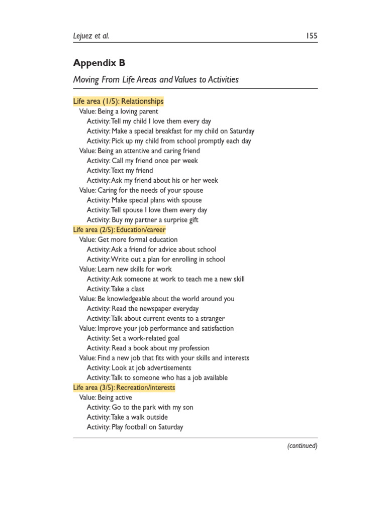 Life Areas and Values: Daily Activities | PDF | Behavioural Sciences ...