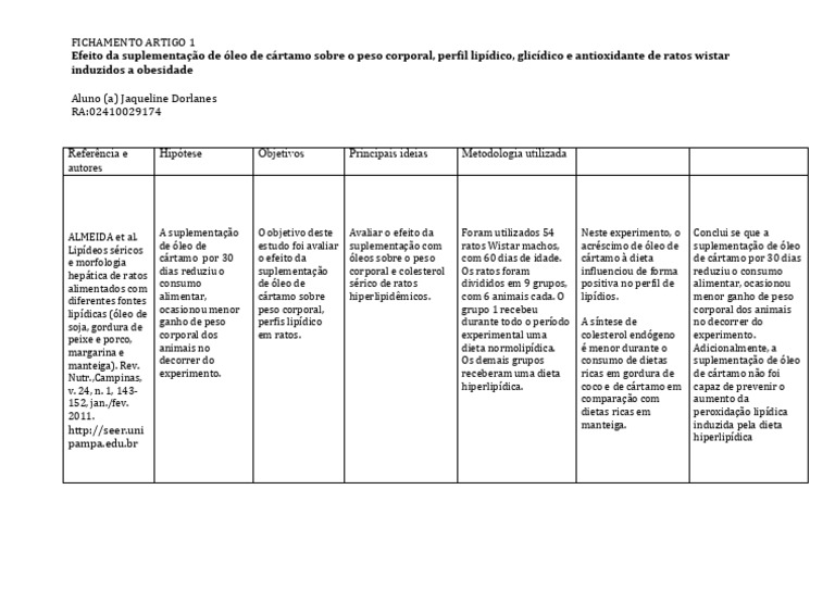 ETICA ATIGO 1 | PDF | Lipídio | Nutrição