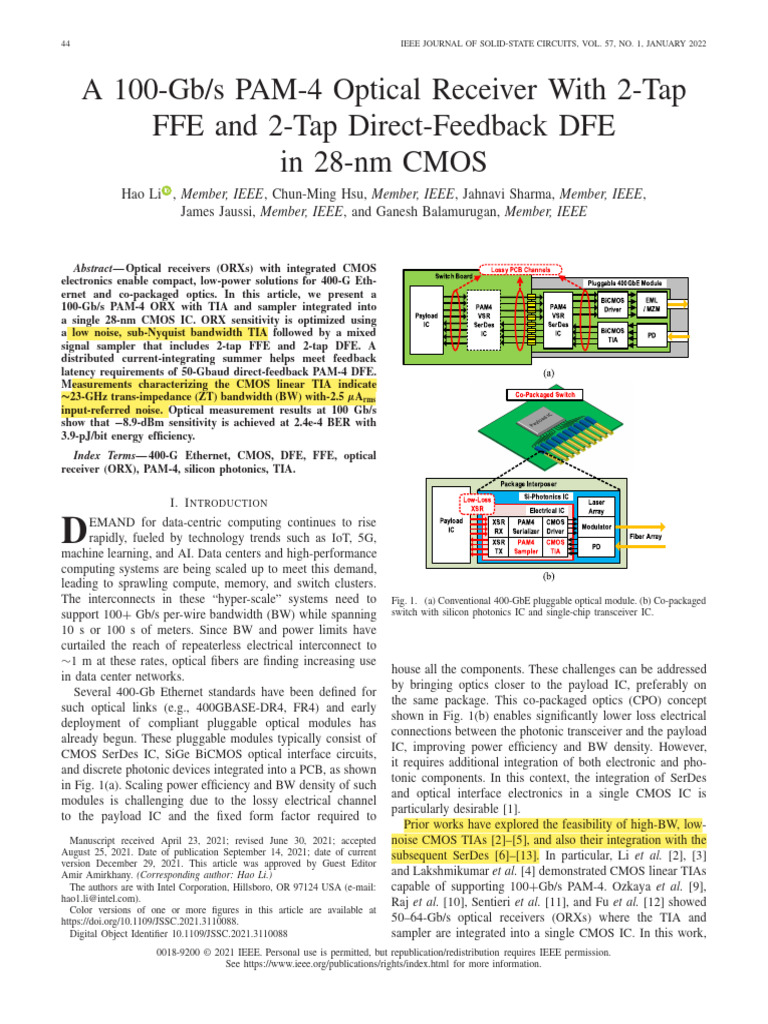 100G PAM-4 Optical Receiver in CMOS | PDF | Amplifier | Mosfet