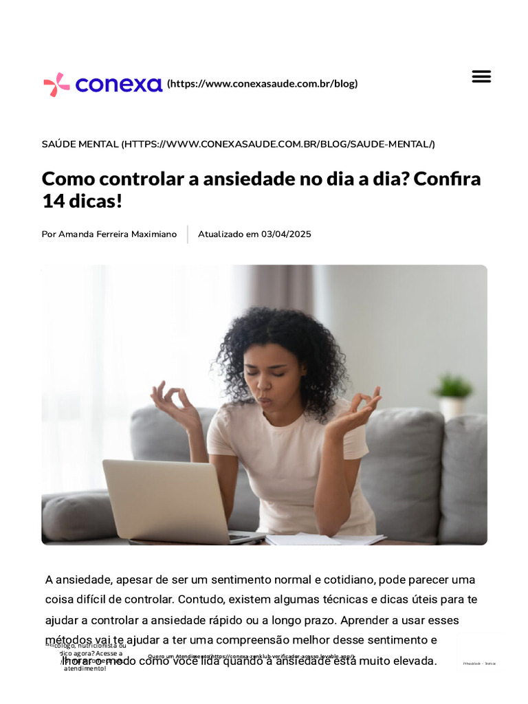 Dicas para Controlar a Ansiedade Diária | PDF | Ansiedade | Pensamento