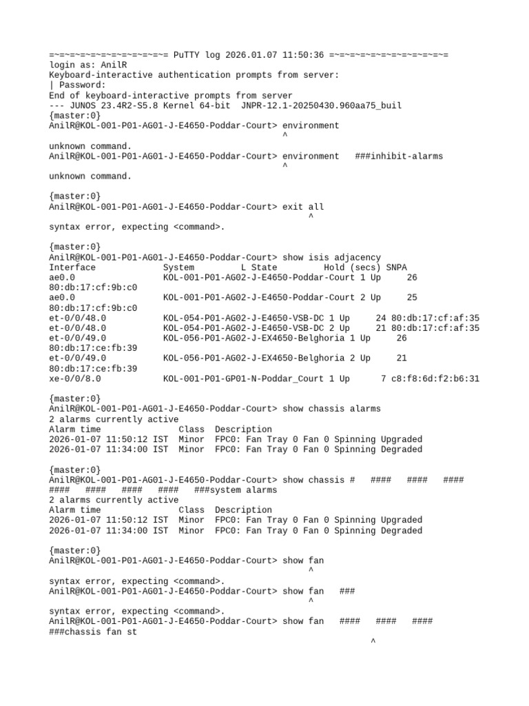 PuTTY Log: Juniper Device Status | PDF | Computer Engineering | Computing