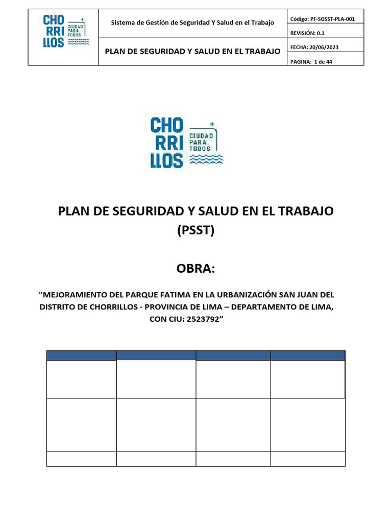 Plan de Seguridad y Salud en el Trabajo | PDF | Seguridad y salud ...