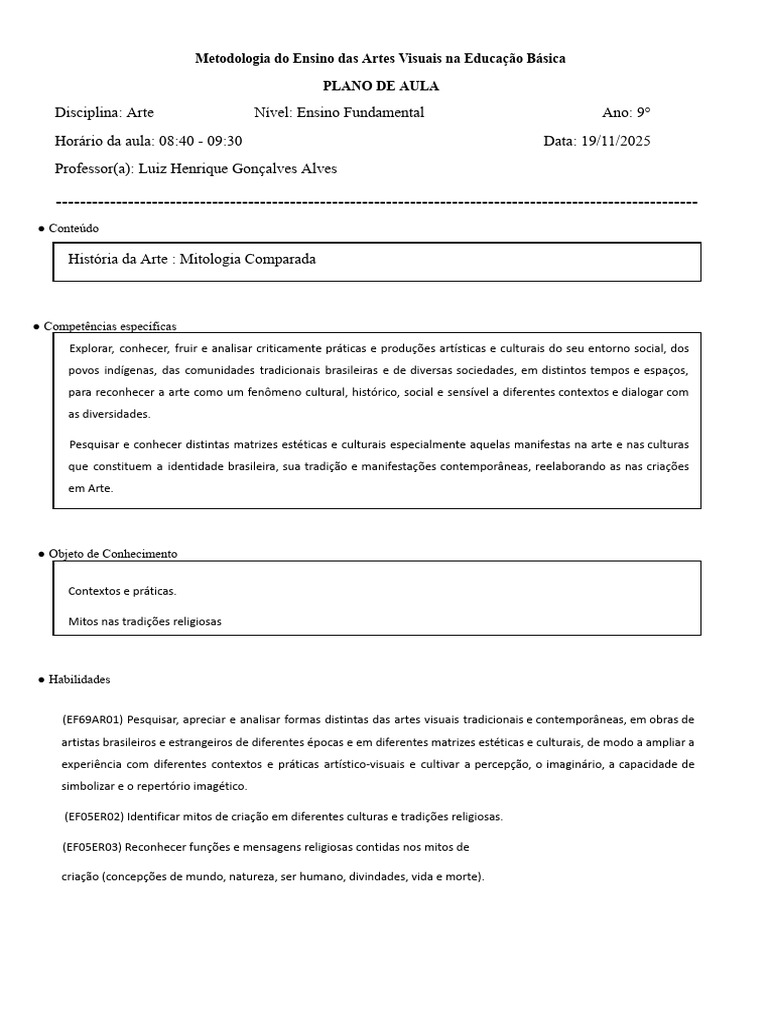Metodologia de Ensino: Mitos e Artes Visuais | PDF | Mitologia grega ...