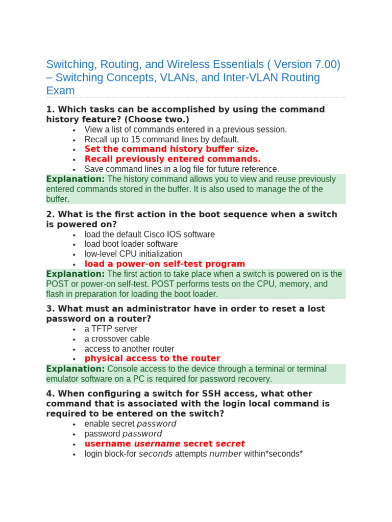 Switching and Routing Exam Essentials | PDF | Network Switch | Computer ...