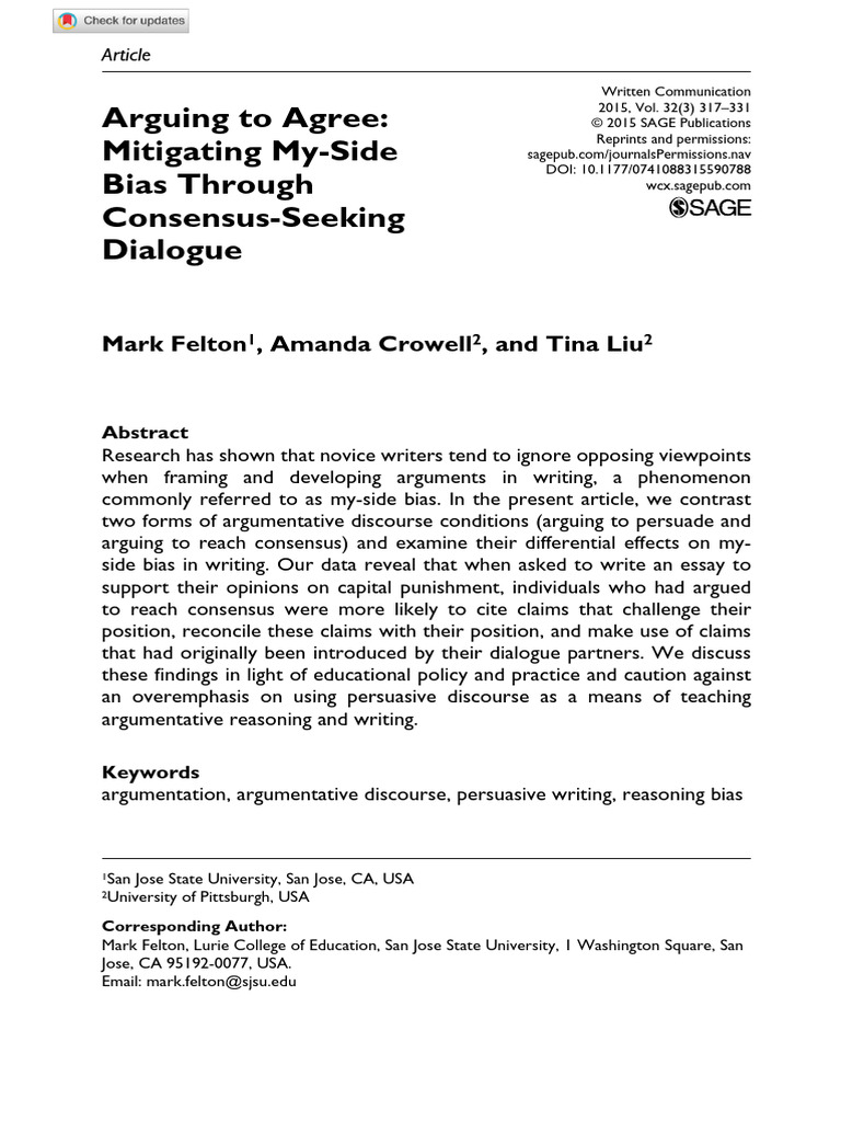 Arguing to Agree Mitigating My-side Bias Through Consensus-seeking ...
