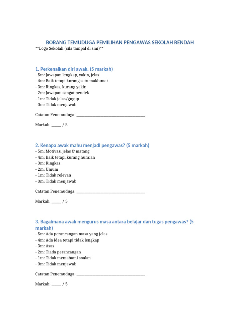 Panduan Temuduga Pengawas Sekolah | PDF