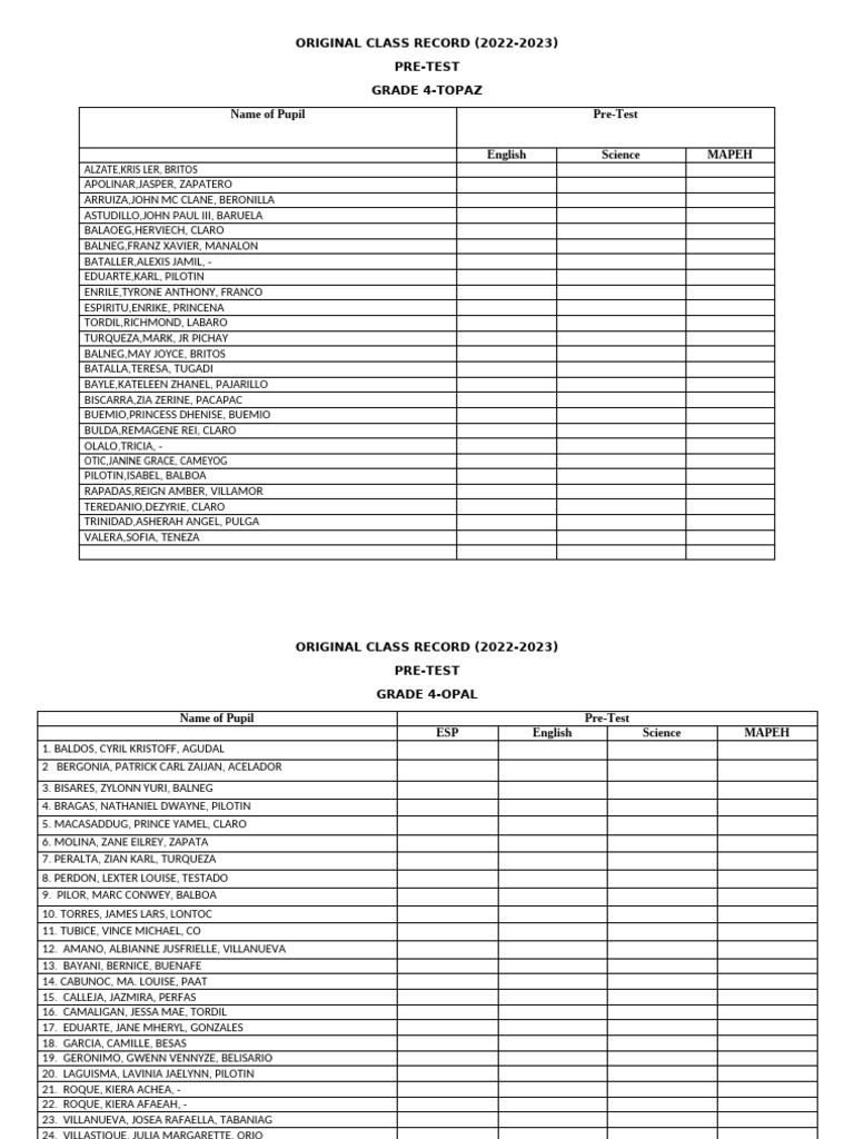 Class Record 2020-2021 | PDF