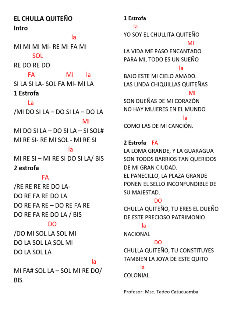 La Canción del Chulla Quiteño | PDF