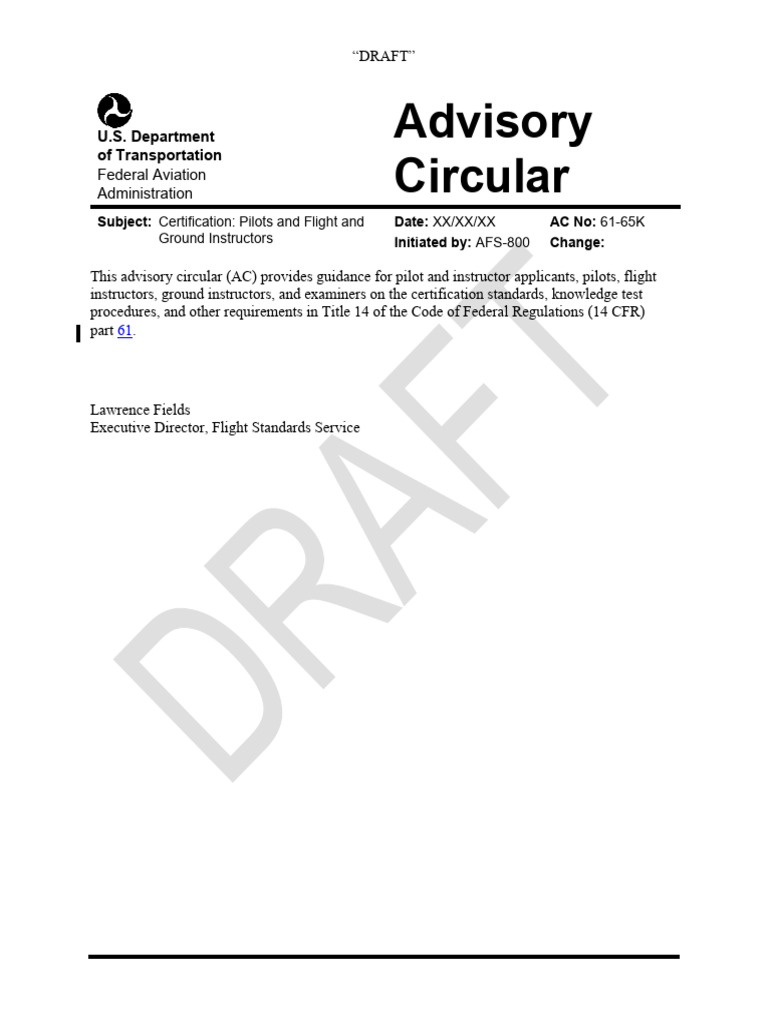 Pilot Certification Guidance AC 61-65K | PDF | Flight Instructor ...