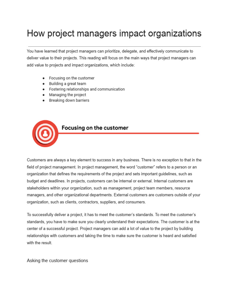 How Project Managers Impact Organizations (1) | PDF | Customer ...