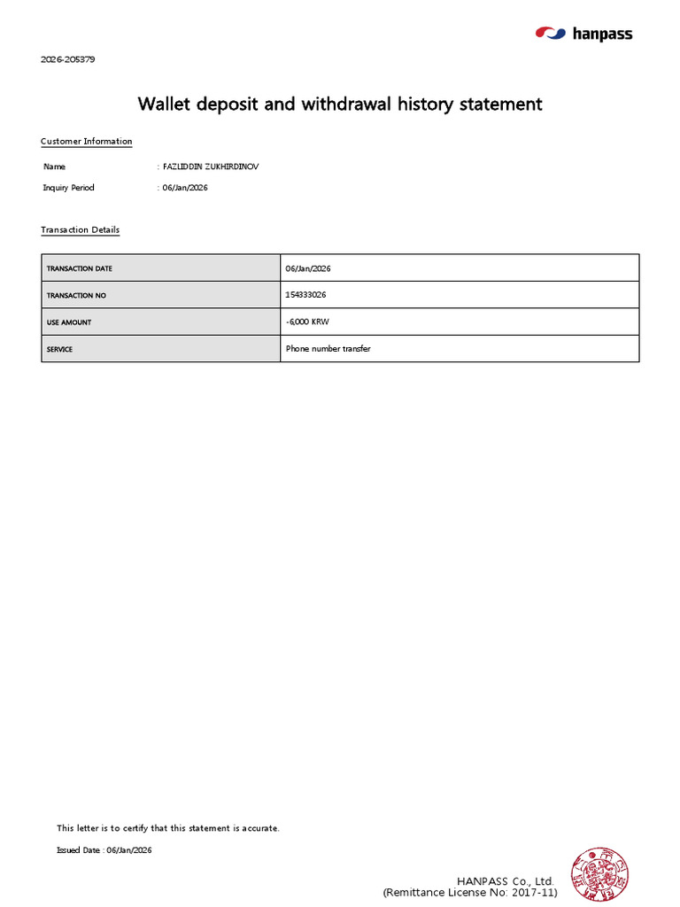 Wallet Transaction Statement 2026 | PDF