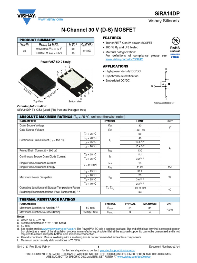 SiRA14DP | PDF | Diode | Field Effect Transistor