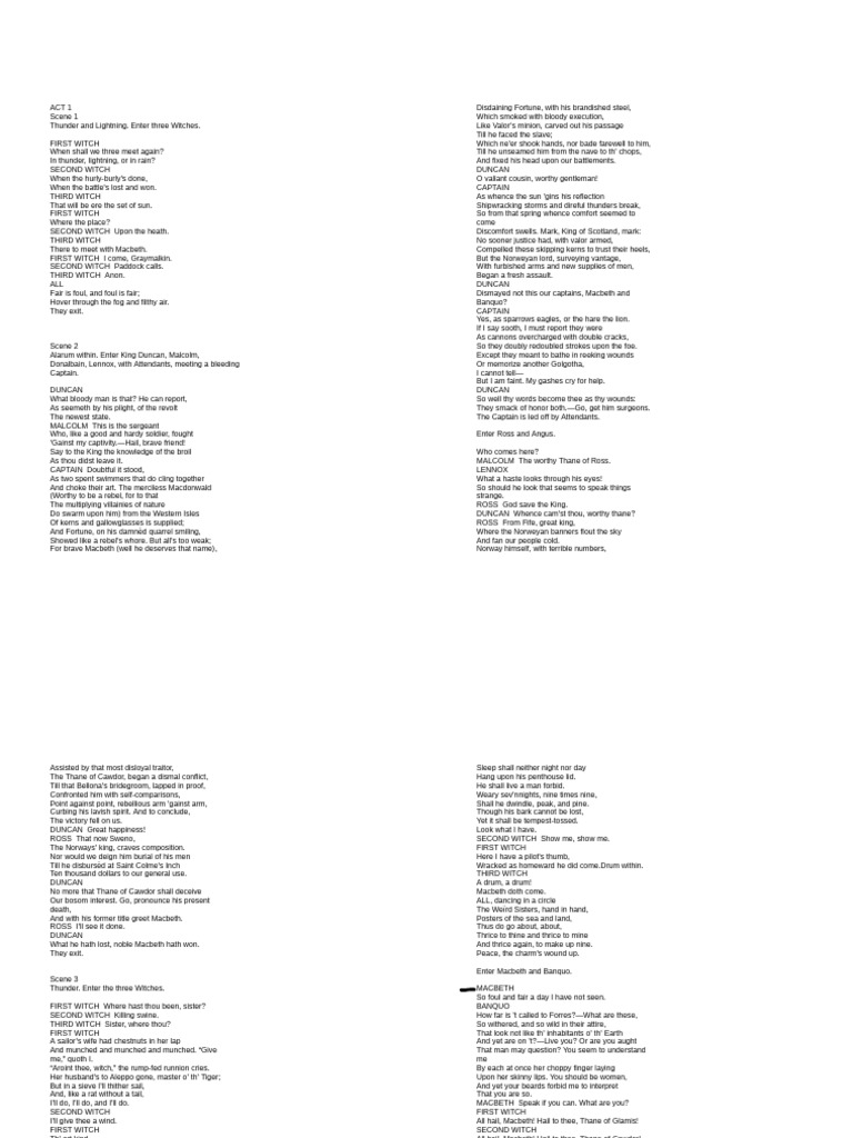 Macbeth Act 1 Summary and Analysis | PDF