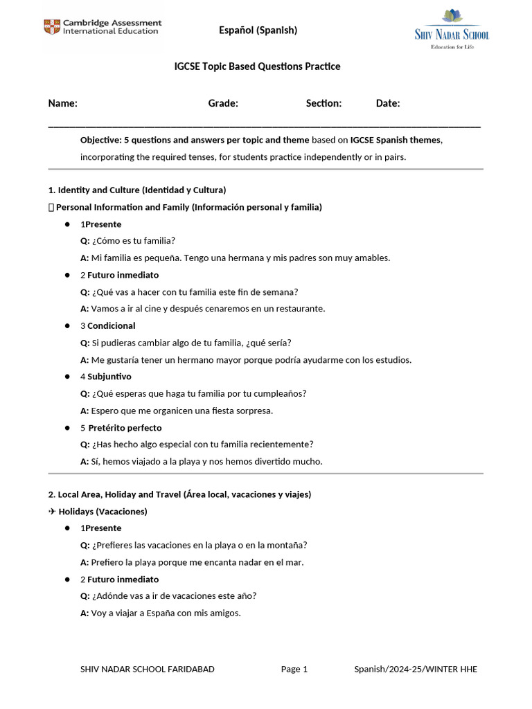 IGCSE Topic Based Questions Practice | PDF