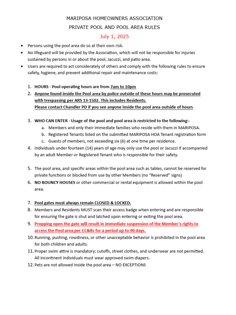 Mariposa_12a_Pool and Pool Area Policy BOD Resolution - 20250701 | PDF
