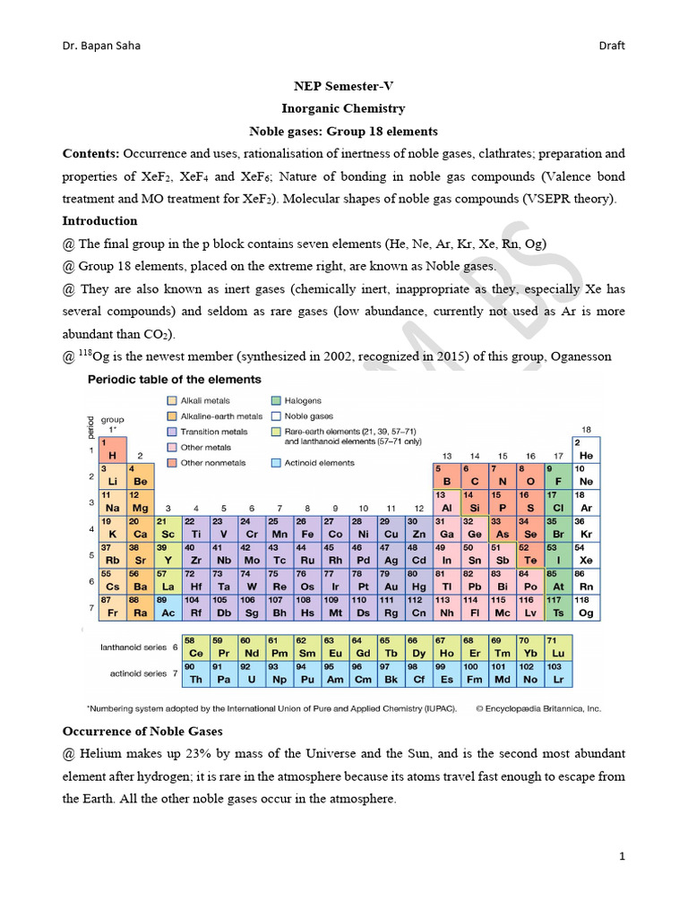 Inorganic Chemistry: Noble Gases Overview | PDF | Molecular Orbital | Argon