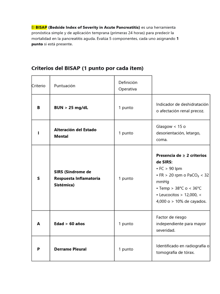 BISAP: Predicción de Mortalidad en Pancreatitis | PDF | Medicina ...