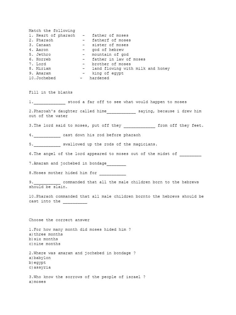Moses and Pharaoh: Biblical Study Guide | PDF