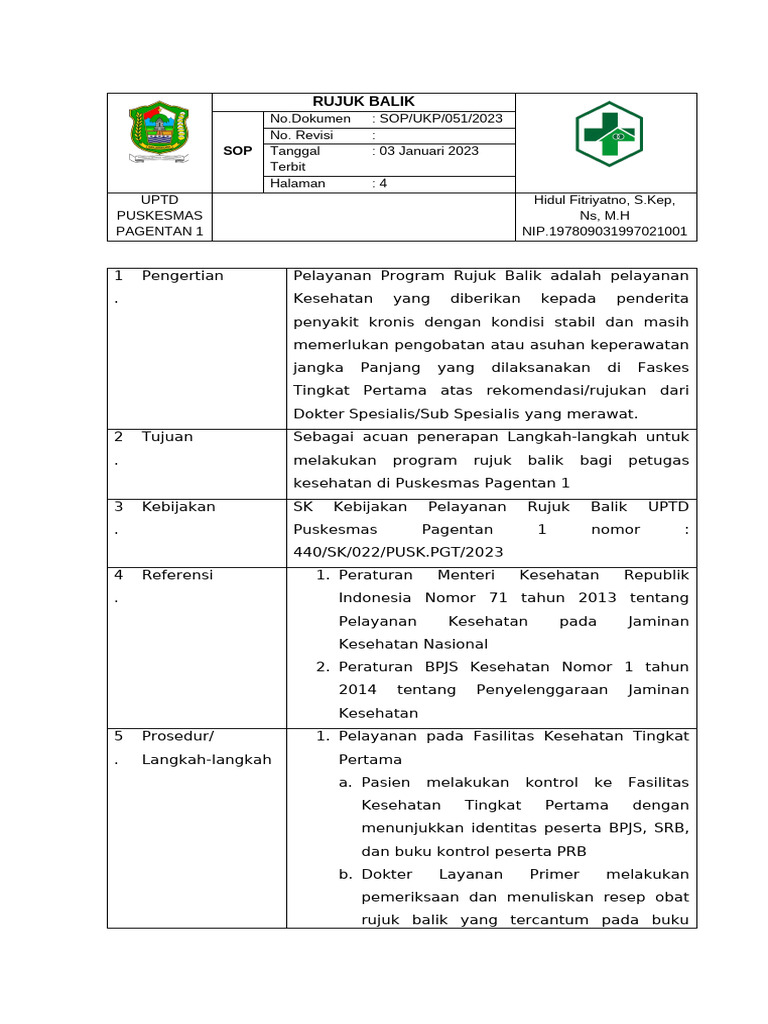 Prosedur Rujuk Balik Puskesmas 2023 | PDF