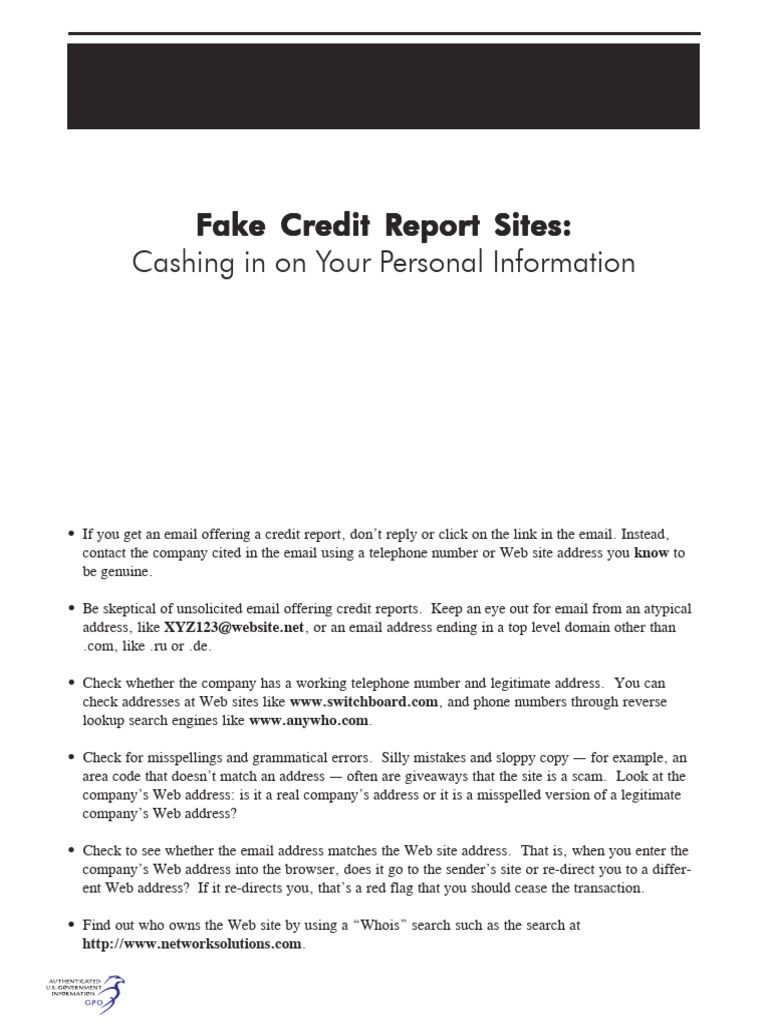 Beware of Fake Credit Report Scams | PDF | Federal Trade Commission ...