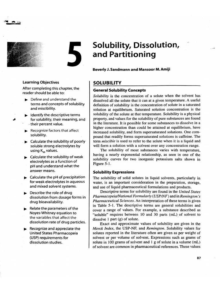 Solubility Dissolution and Partitioning | PDF