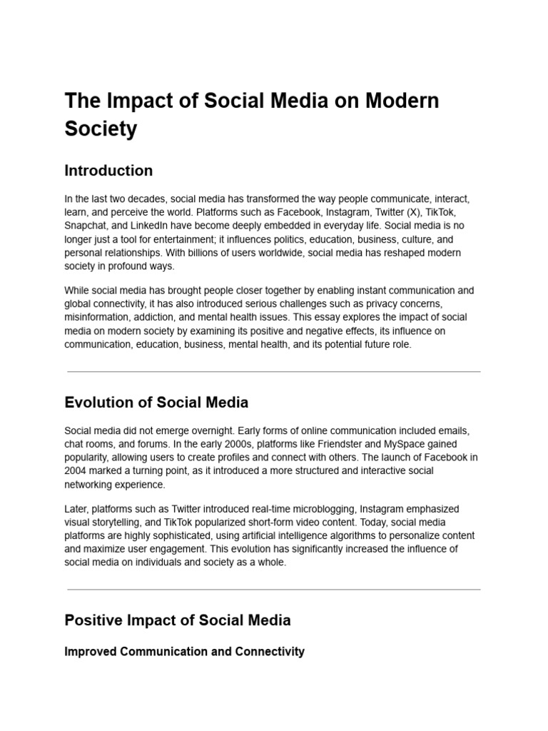 Social Media's Impact on Society Today | PDF | Social Media | Popular ...