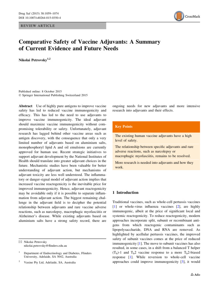 Vaccine Adjuvant Safety Overview | PDF | Vaccines | Toll Like Receptor
