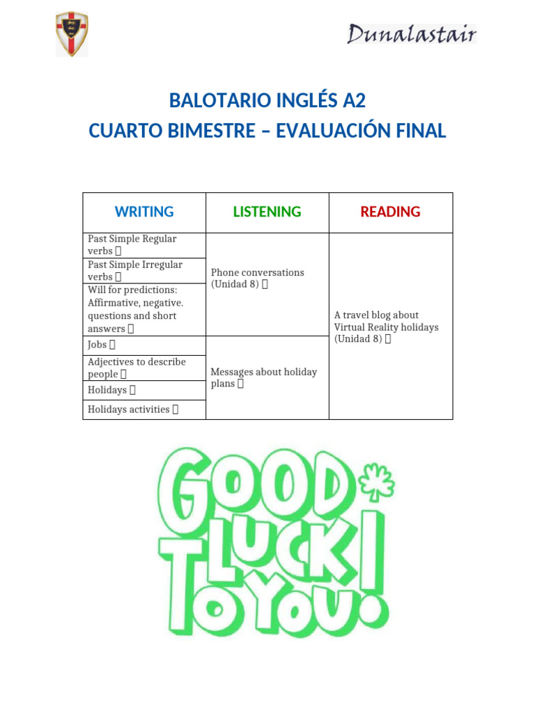 A2 English Final Exam Guide | PDF
