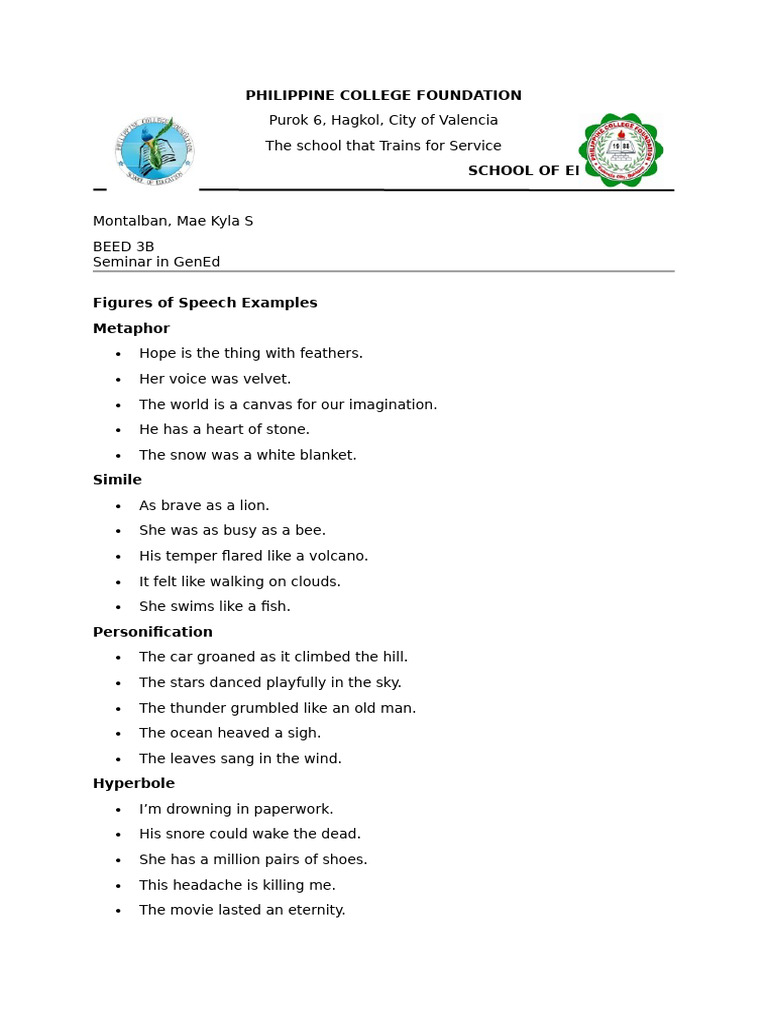 Figures of Speech Examples Guide | PDF