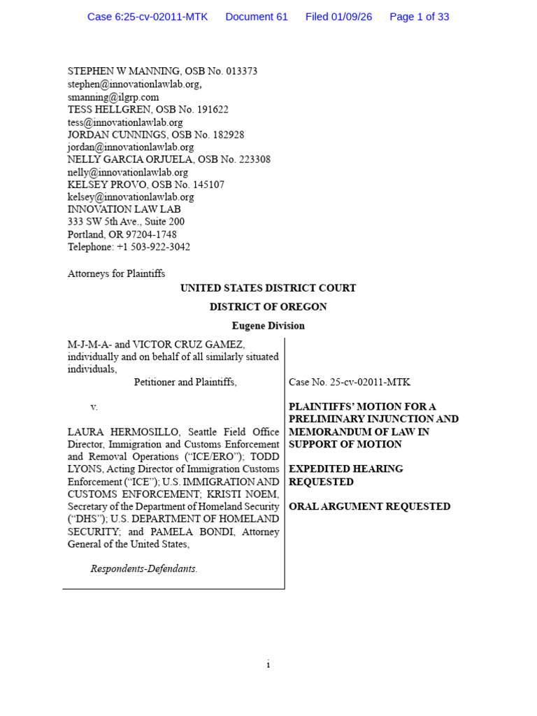Plaintiffs' Motion for Preliminary Injunction | PDF | U.S. Immigration ...