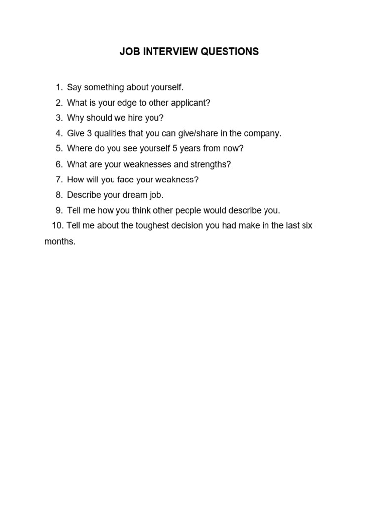 Job Interview Questions 1.0 | PDF