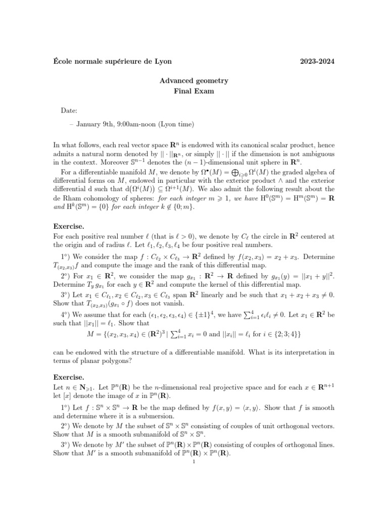 Advanced Geometry Final Exam 2023-2024 | PDF | Differential Form ...