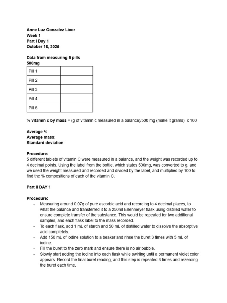 Vitamin C Titration Experiment Results | PDF | Mole (Unit) | Vitamin C