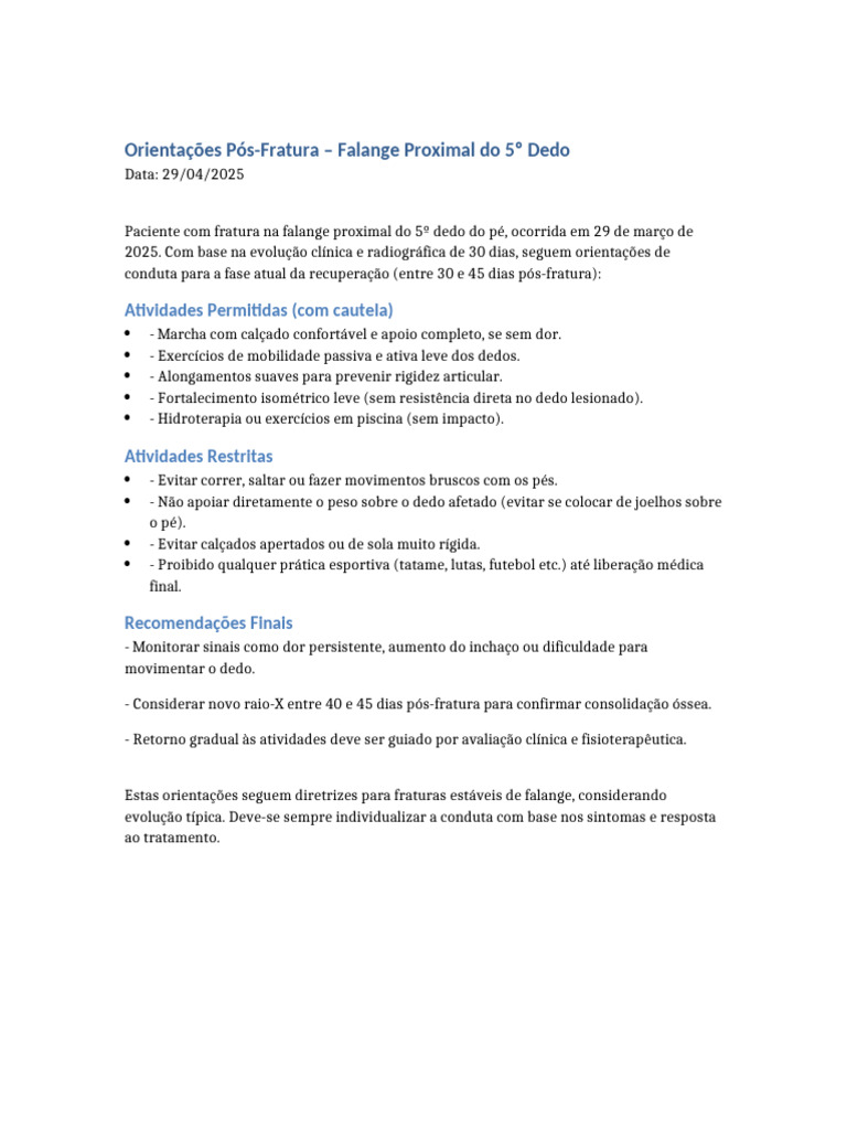 Orienta%C3%A7%C3%B5es_P%C3%B3s_Fratura_Falange_5_Dedo | PDF