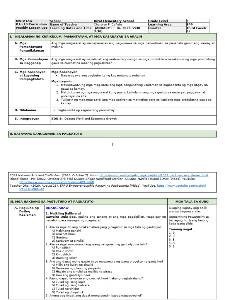 Epp 5 DLL - Q3 - W8 | PDF