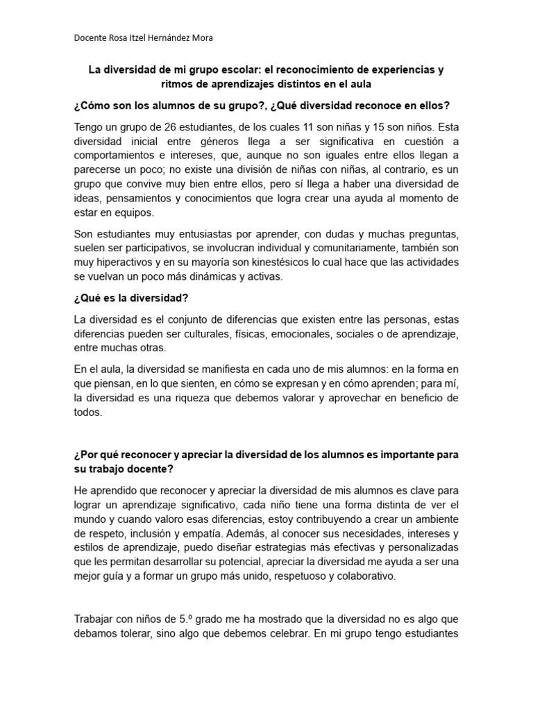 Reconocimiento de la Diversidad en el Aula | PDF | Aprendizaje | Maestros