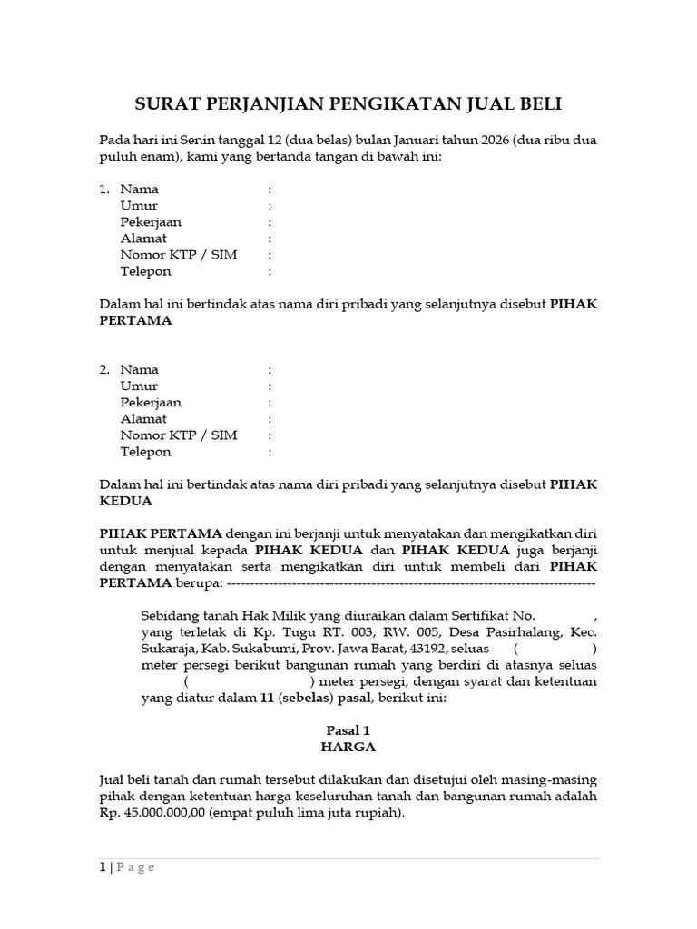 Surat Perjanjian Jual-Beli Rumah Yusup | PDF