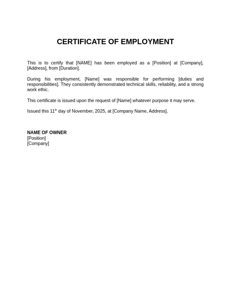 Sample Certificate of Employment | PDF