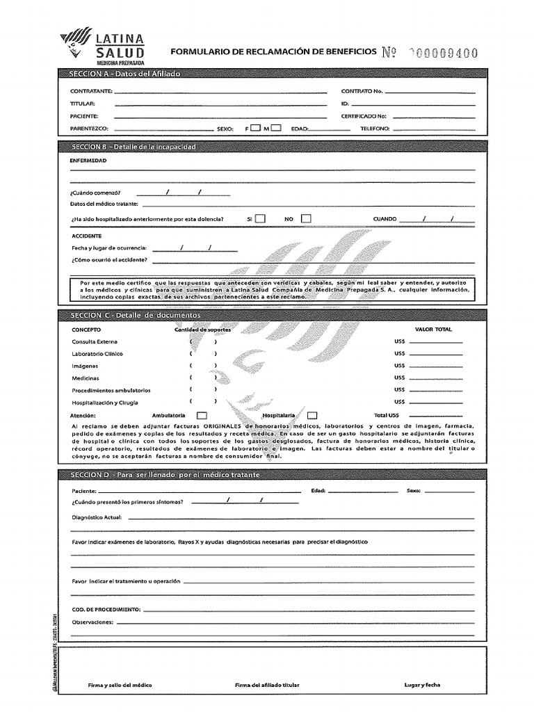 Formulario Reclamacion Latina | PDF