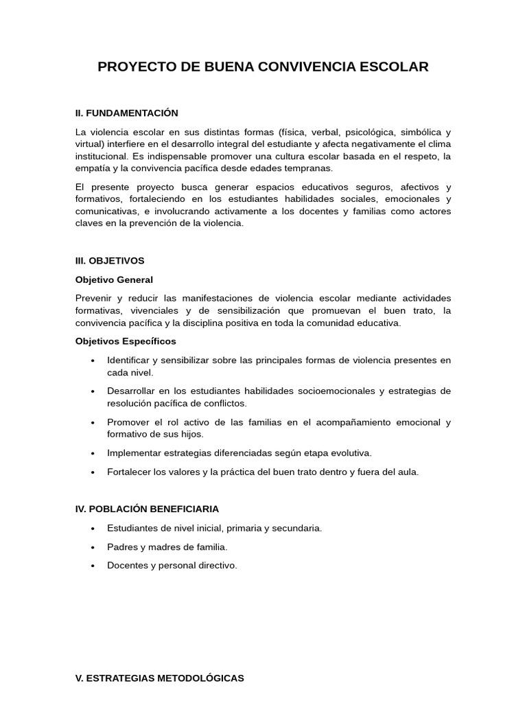 Proyecto de Convivencia Escolar Pacífica | PDF | Violencia | Educación ...