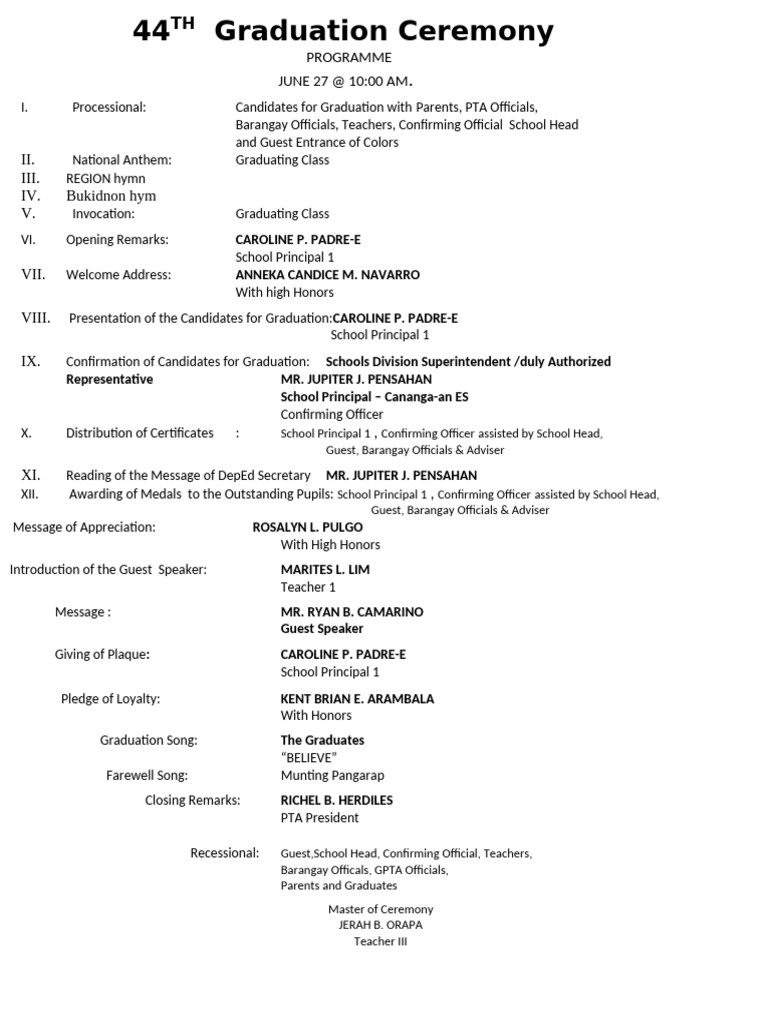 44th Graduation Ceremony Program | PDF