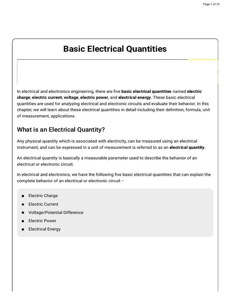 Basic Electrical Quantities Explained | PDF | Voltage | Electric Current