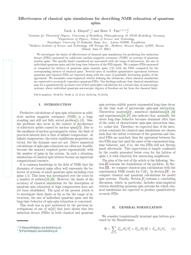 Effectiveness of Classical Spin Simulations for Describing NMR ...