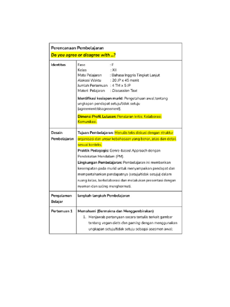 Contoh RPP PM Bahasa Inggris. | PDF