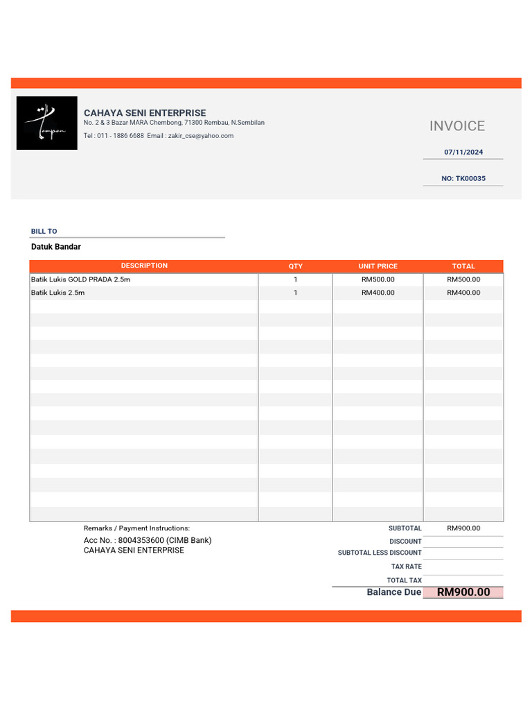 Invoice for Batik Lukis Purchase | PDF