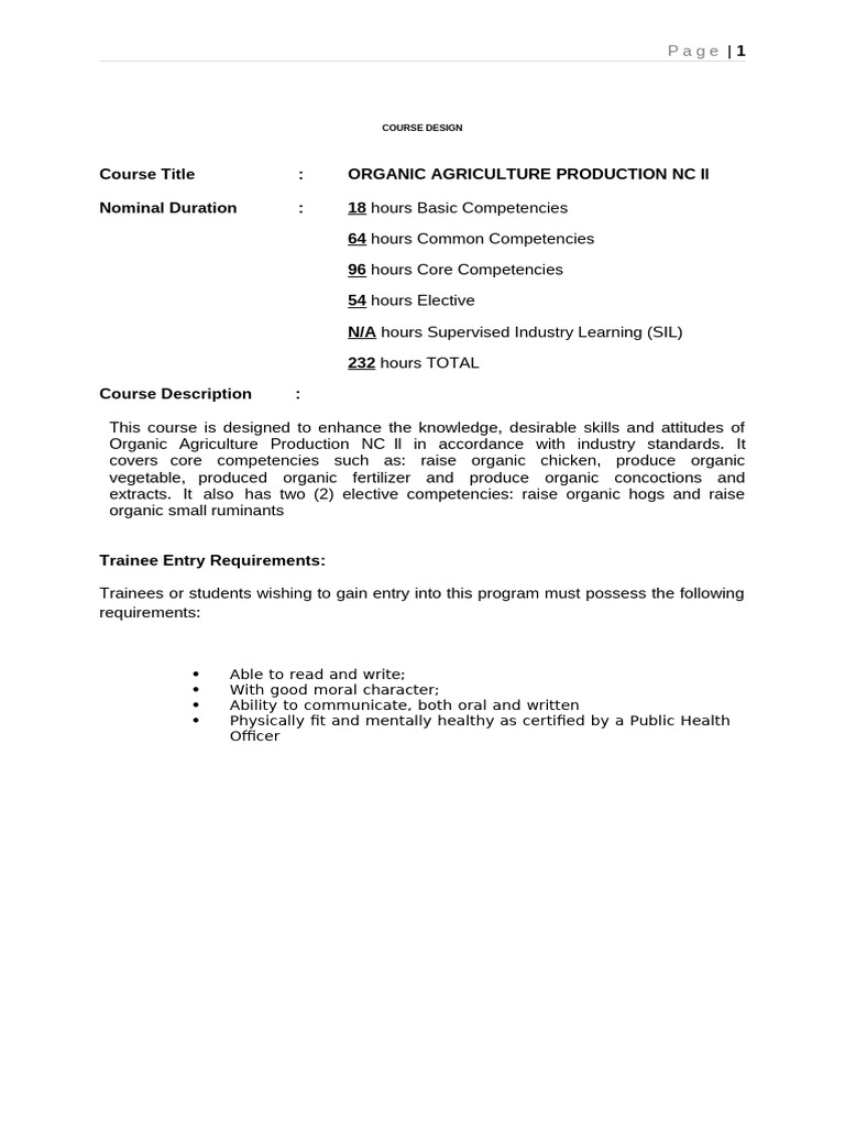 Organic Agriculture Production Course | PDF | Communication | Learning